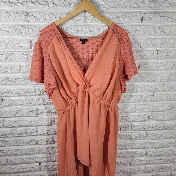 Torrid Womens Dress 3 3X Plus Sheath High Low Orange Swiss Dot ORA10E - Picture 4 of 12